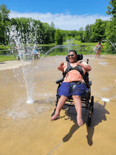 woman in wheelchair at a spashpark
